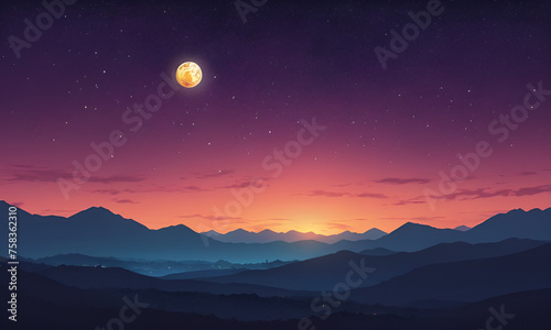 Sky night stars and moon  islamic night sunset