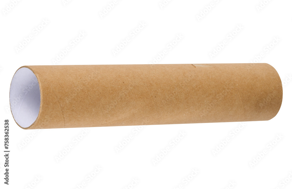 Brown paper towel tube on white isolated background, close up Brown paper towel tube on white isolated background, close up