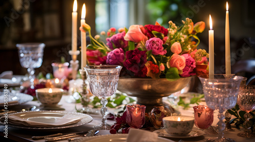 Exquisite Floral Centerpiece amid Lit Candles Effusing Sophistication and Grandeur