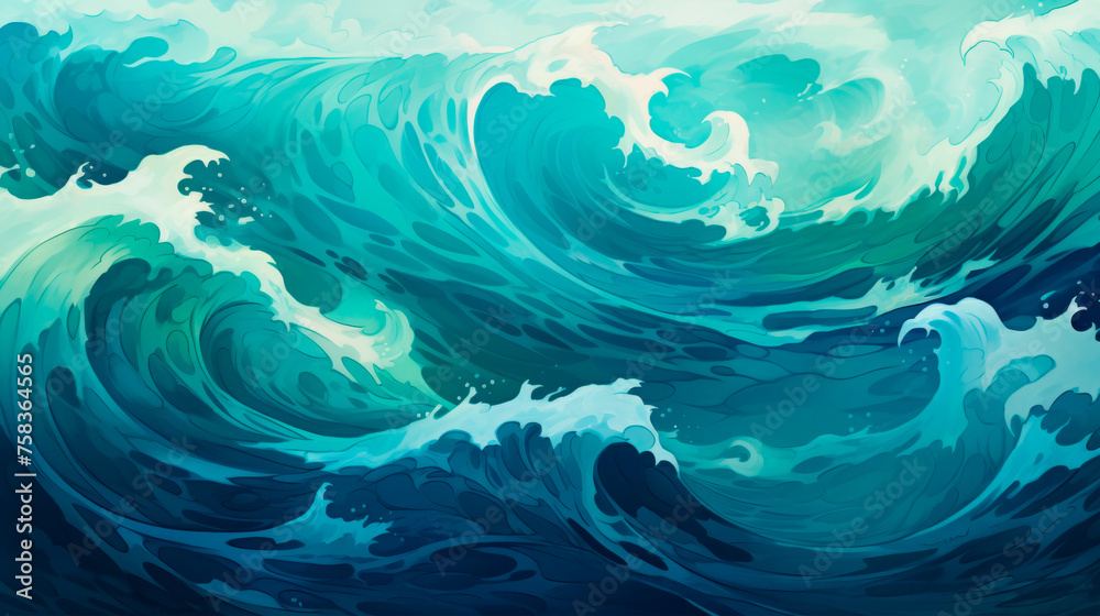 artwork powerfully captures a colossal wave's dramatic crash into the ocean, vividly showcasing the raw energy and formidable force of nature in action, evoking awe and admiration. Banner. Copy space. artwork powerfully captures a colossal wave's dramatic crash into the ocean, vividly showcasing the raw energy and formidable force of nature in action, evoking awe and admiration. Banner. Copy space.
