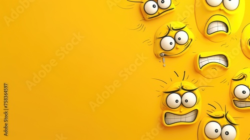 Expressive emoticon faces on yellow background photo