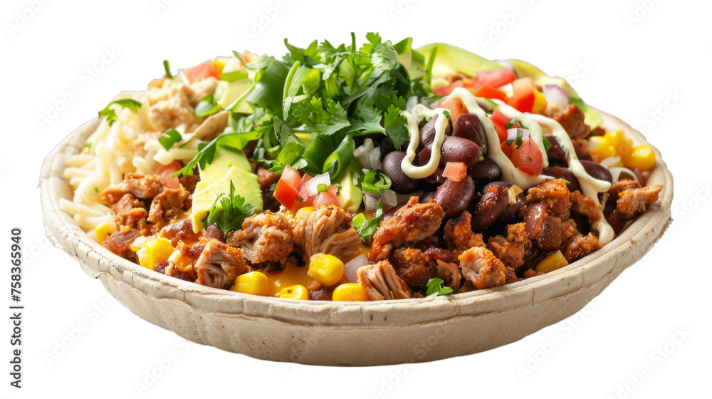 Burrito Bowl isolated on transparent png background. Generative ai Burrito Bowl isolated on transparent png background. Generative ai