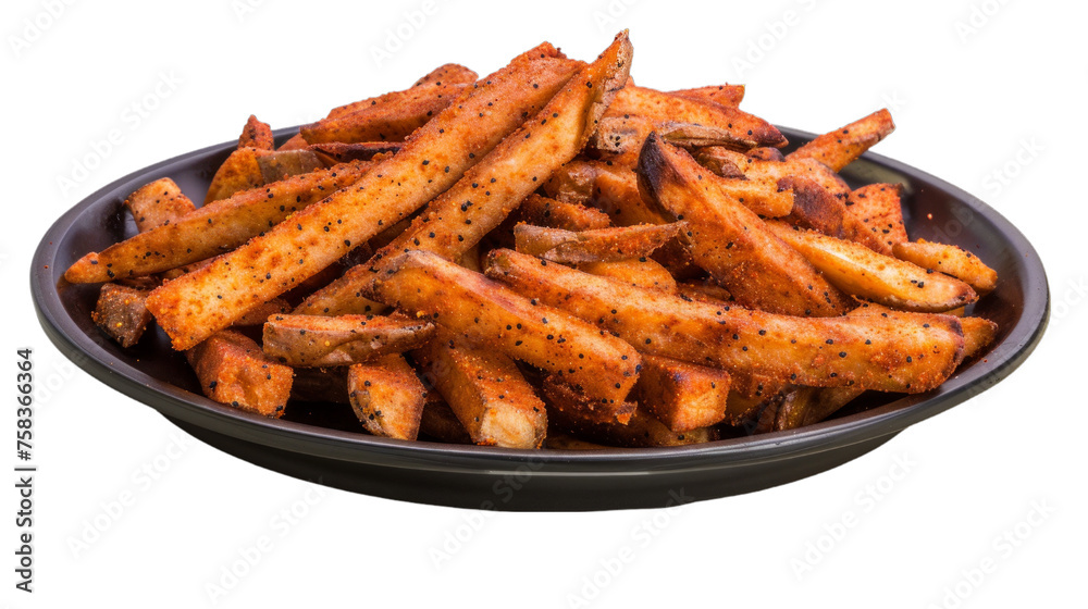 Cajun Fries on a plate isolated on transparent png background. Generative ai Cajun Fries on a plate isolated on transparent png background. Generative ai