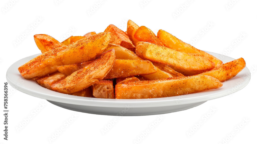 Cajun Fries on a plate isolated on transparent png background. Generative ai Cajun Fries on a plate isolated on transparent png background. Generative ai