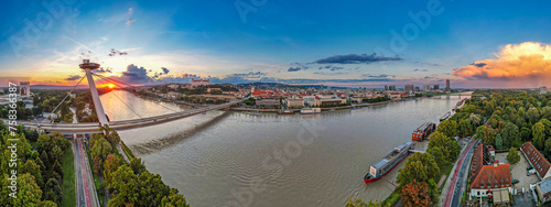 Bratislava, Slovakia - Aerial panoramic view of the beautiful Slovakian capital during summer  photo