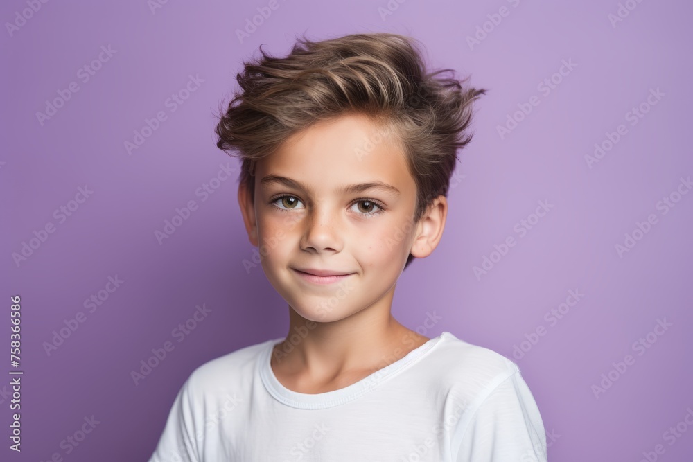 Portrait of a cute little boy on a purple background. Studio shot. Portrait of a cute little boy on a purple background. Studio shot.