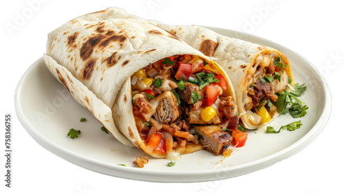 California Burrito on a plate isolated on transparent png background. Generative ai 
