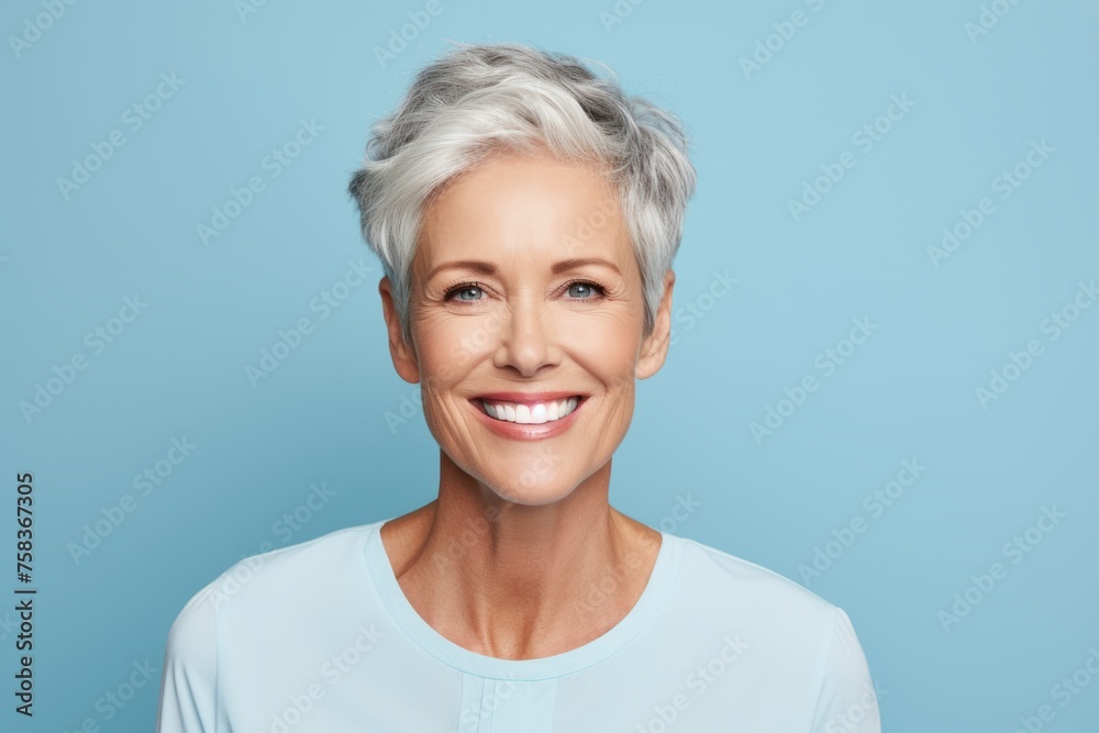 smiling senior woman with grey hair and blank space for text or slogan smiling senior woman with grey hair and blank space for text or slogan