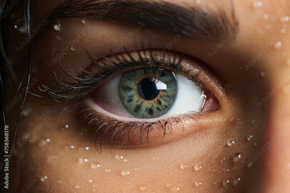 Photo image of woman wearing contact lenses contact lenses on eyes - generative ai Photo image of woman wearing contact lenses contact lenses on eyes - generative ai