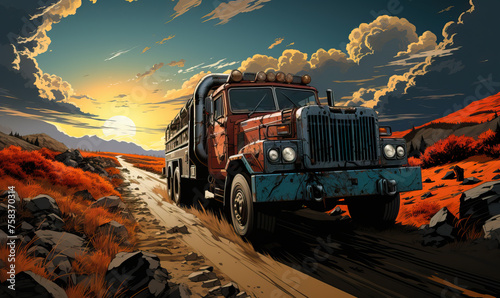 Truck car in graphic novel and comic style. photo