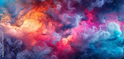 Nebula-like emerald and magenta paint clouds merging in an otherworldly dance photo