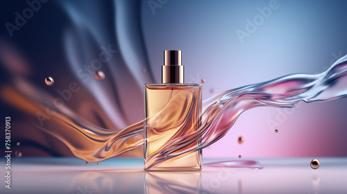 Luxury Perfume Bottle with Elegant Reflections and Satin Fabric Background 
