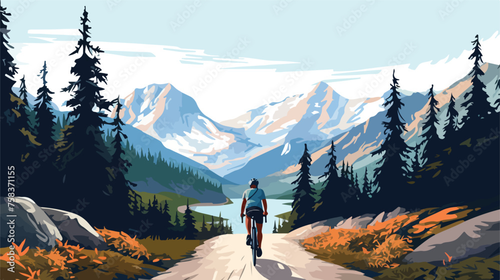 A cyclist riding through a scenic mountain pass wit - obrazy, fototapety, plakaty 