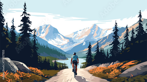 A cyclist riding through a scenic mountain pass wit