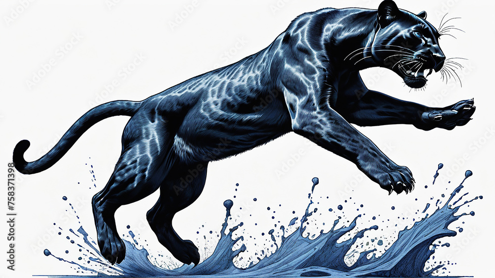 Fototapeta premium Panther jumping illustration