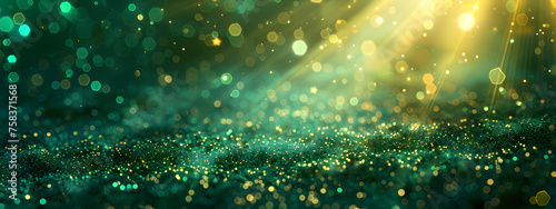 Christmas-themed abstract banner with green blurred bokeh lights, perfect for festive headers and holiday season decorations.