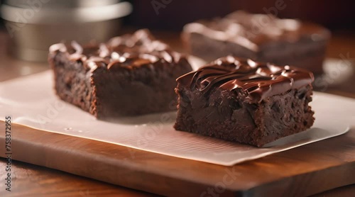 Delicious Homemade Brownies Freshly Baked on Parchment Paper photo
