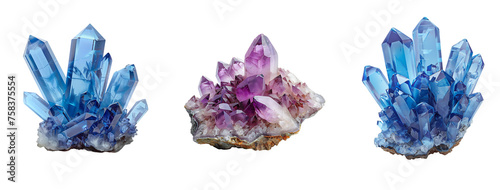 blue & purple crystal set isolated on a transparent or white background, Png photo