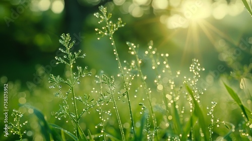 Dawn inspired abstract spring background with light and airy compositions, mist, and dew hints