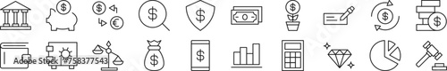 Set of thin line icons of banking. Editable stroke. Simple linear illustration for web sites, newspapers, articles book