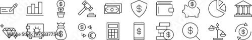 Set of thin line icons of banking. Editable stroke. Simple linear illustration for web sites, newspapers, articles book