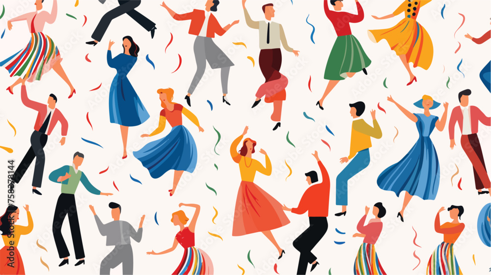 A dynamic pattern of people dancing and celebrating