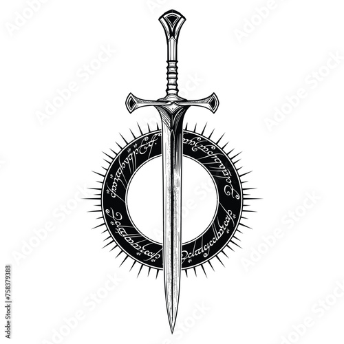 Lord Rings - sword - with Ring magic , vector