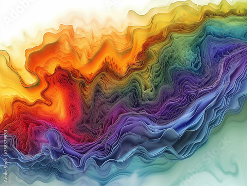 simulation of a turbulent flow of a fluid with several phases in different colors