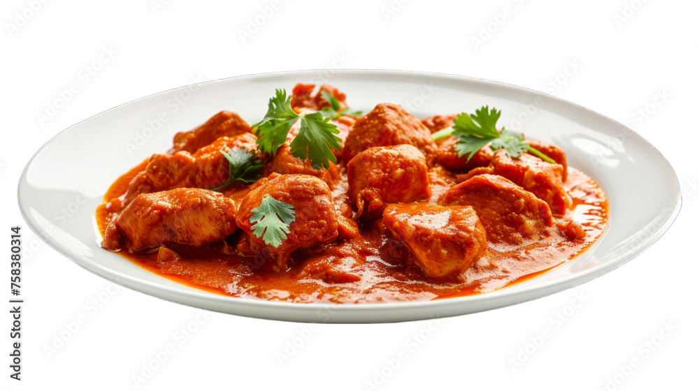 Chicken Tikka Masala on a plate isolated on transparent png background. Generative ai Chicken Tikka Masala on a plate isolated on transparent png background. Generative ai