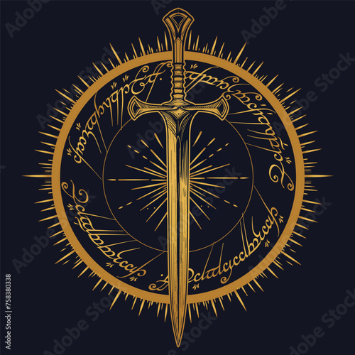Lord Rings - sword - with Ring magic , vector
