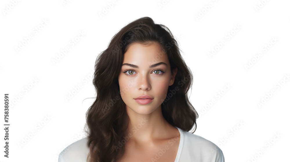 Studio portrait of a beautiful woman with healthy facial skin, isolated cut out on transparent background Studio portrait of a beautiful woman with healthy facial skin, isolated cut out on transparent background