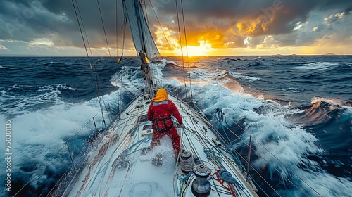 Beautiful view of a racing sailboat in the ocean © FrankBoston
