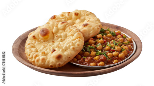 Chole Bhature on a plate isolated on transparent png background. Generative ai  photo