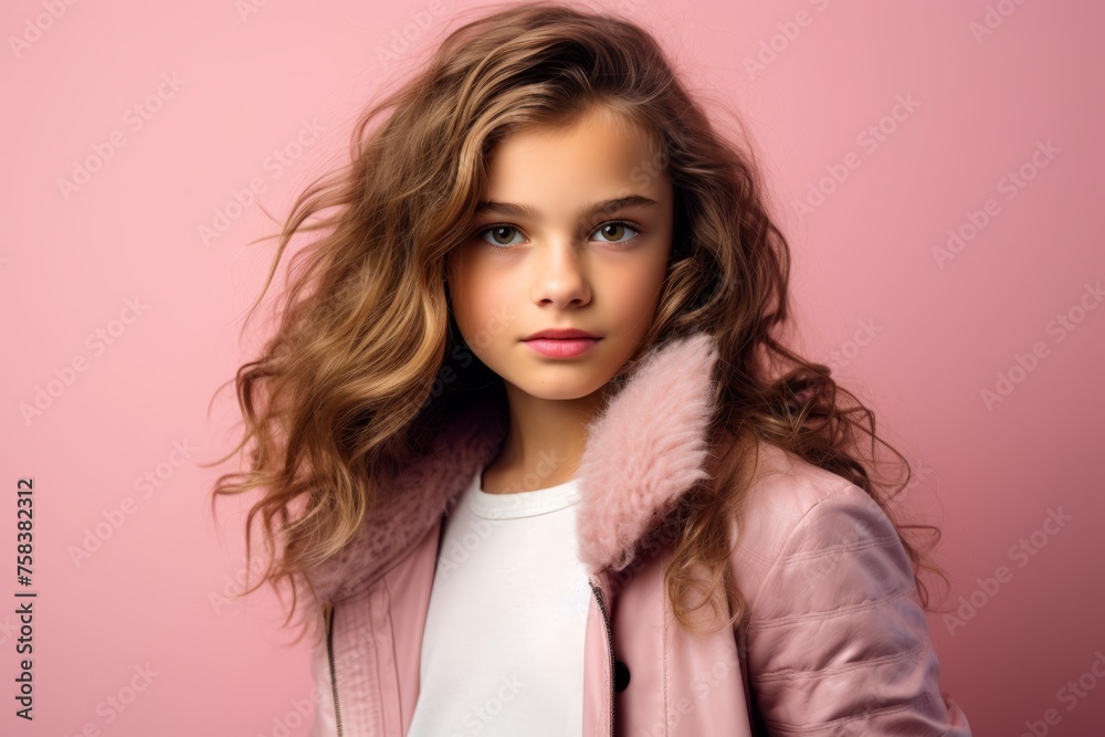 Fashion portrait of a beautiful young woman in a pink jacket. Beauty, fashion. Fashion portrait of a beautiful young woman in a pink jacket. Beauty, fashion.
