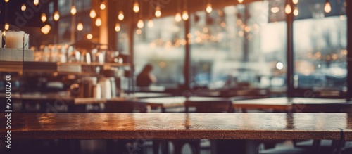 Vintage Filter Lends a Nostalgic Feel to Coffee Shop and Restaurant Interior Blurred by Abstract and Bokeh Effect