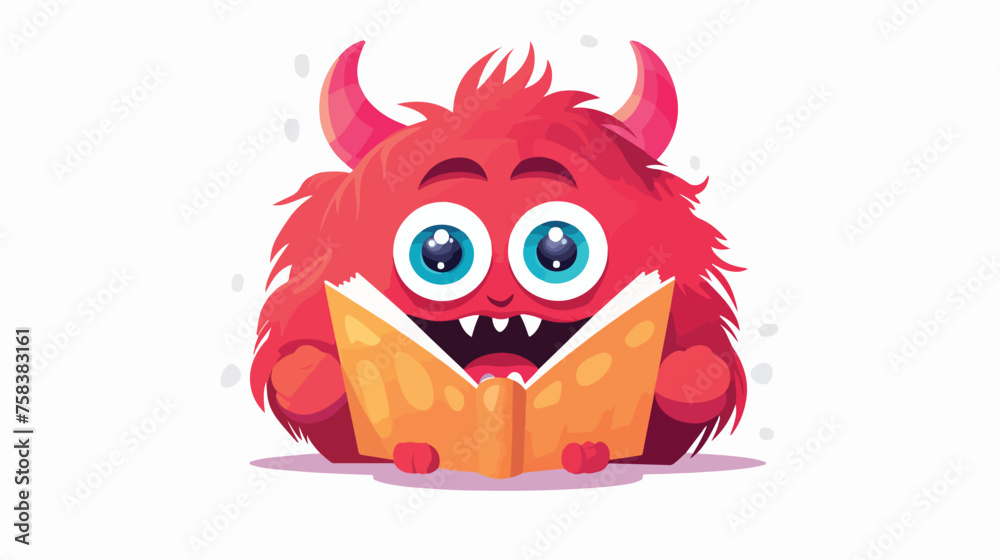 A friendly monster reading a book with a surprised