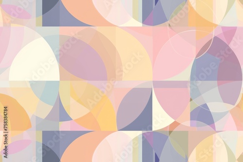 Pastel Geometric Medley: Seamless tile showcasing a delightful mix of pastel circles, triangles, and squares, arranged in geometric symmetry.