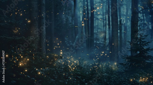 Ethereal Firefly Light Show in Enchanted Forest © AnimalAI