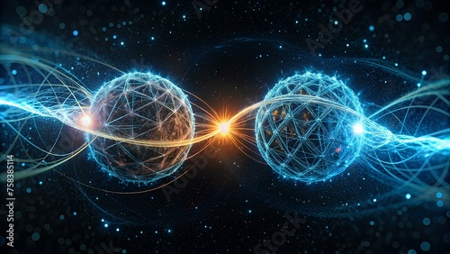 Bridging Classical and Quantum Realms: Harnessing Entanglement in Particle Design to Illuminate Non-Local Quantum Connections Through Glowing Threads and Wave Patterns photo