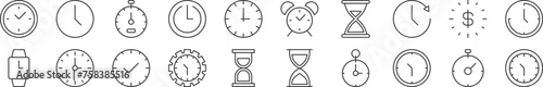 Pack of line icons of clock as time. Editable stroke. Simple outline sign for web sites, newspapers, articles book