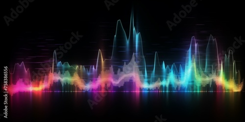 Abstract digital soundwave art with vibrant, iridescent peaks