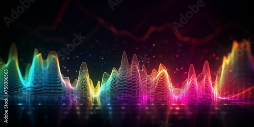 Abstract digital soundwave art with vibrant, iridescent peaks