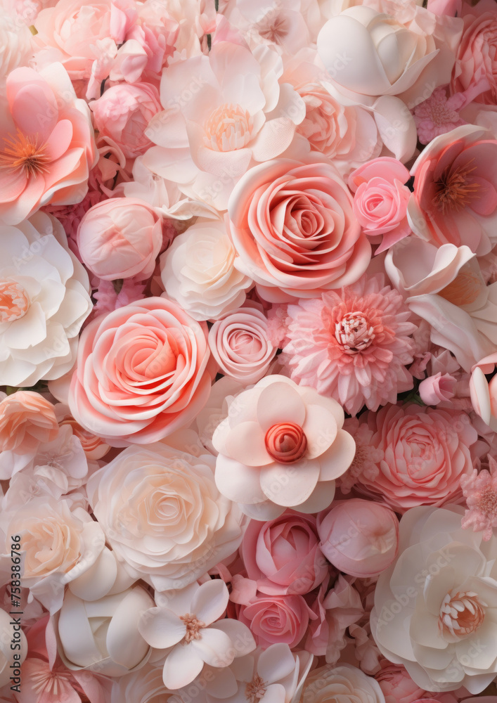 A large number of roses in a romantic shade of soft pink, creatively and harmoniously arranged, in the spirit of Valentine's Day and a spring atmosphere. A large number of roses in a romantic shade of soft pink, creatively and harmoniously arranged, in the spirit of Valentine's Day and a spring atmosphere.