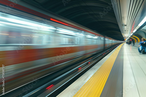 A train moving in high speed at a subway station