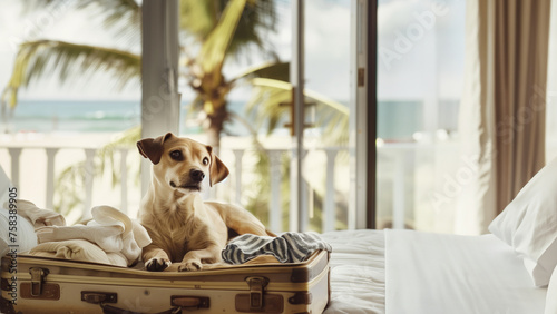 Dog in Pet-Friendly Hotel Room on Bed