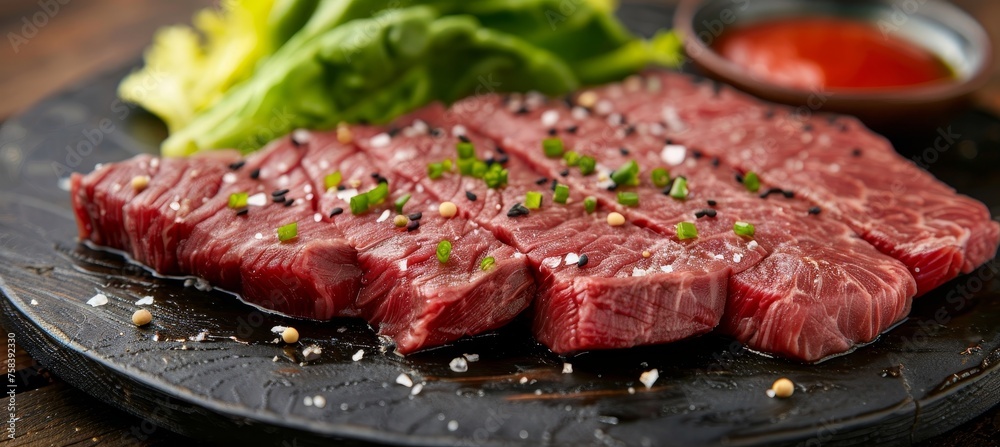 Assorted asian sliced raw wagyu beef selection for bbq delightful grilling experience