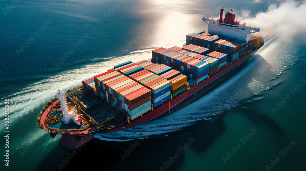 Fototapeta premium Container cargo ship, logistics import and export and transportation industry background