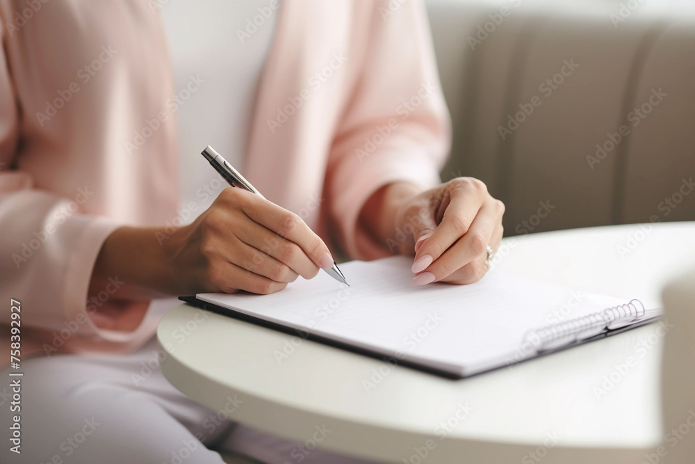 Close up of a person hands writing down notes with a pen. Close up of a person hands writing down notes with a pen.