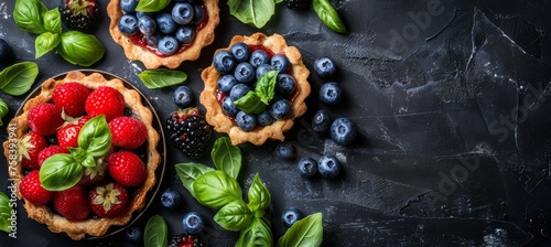 Captivating indoor kitchen table studio displaying mouthwatering images of delicious tarts
