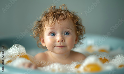 A cute happy baby in bathtub